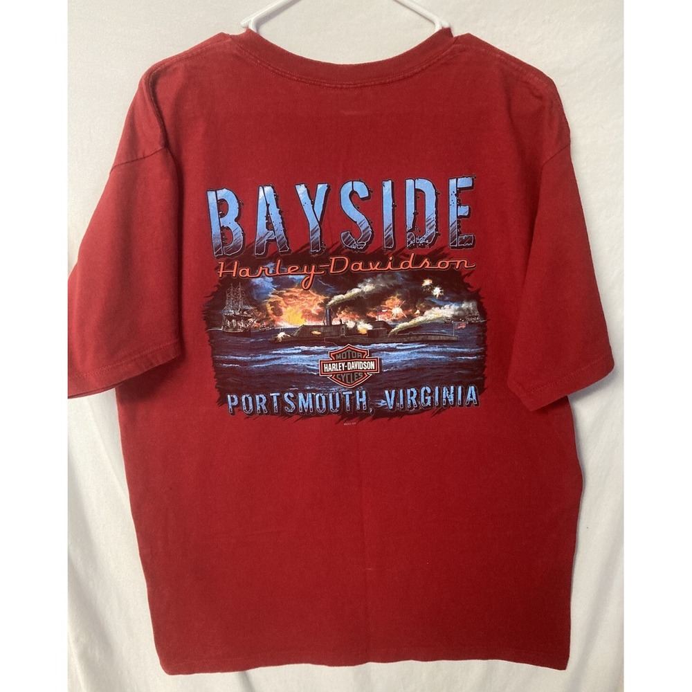 Harley Davidson Bayside Portsmouth, Va. Red T-shirt Mens L Civil War Ships - Picture 4 of 10